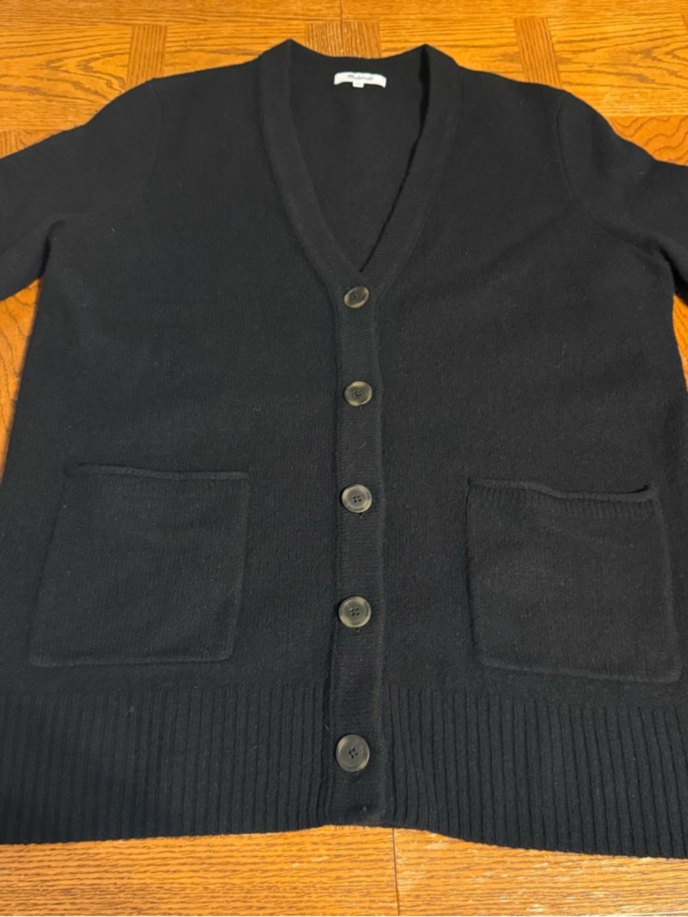 Madewell Maysfield Merino Wool Cardigan in Black Sz M Relaxed Fit Minimalist - Picture 3 of 14